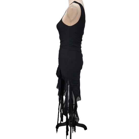 SHEIN Size S (4) Black Asymmetrical Hem Ruched Bodycon Rosette Embellished Dress - Picture 5 of 15